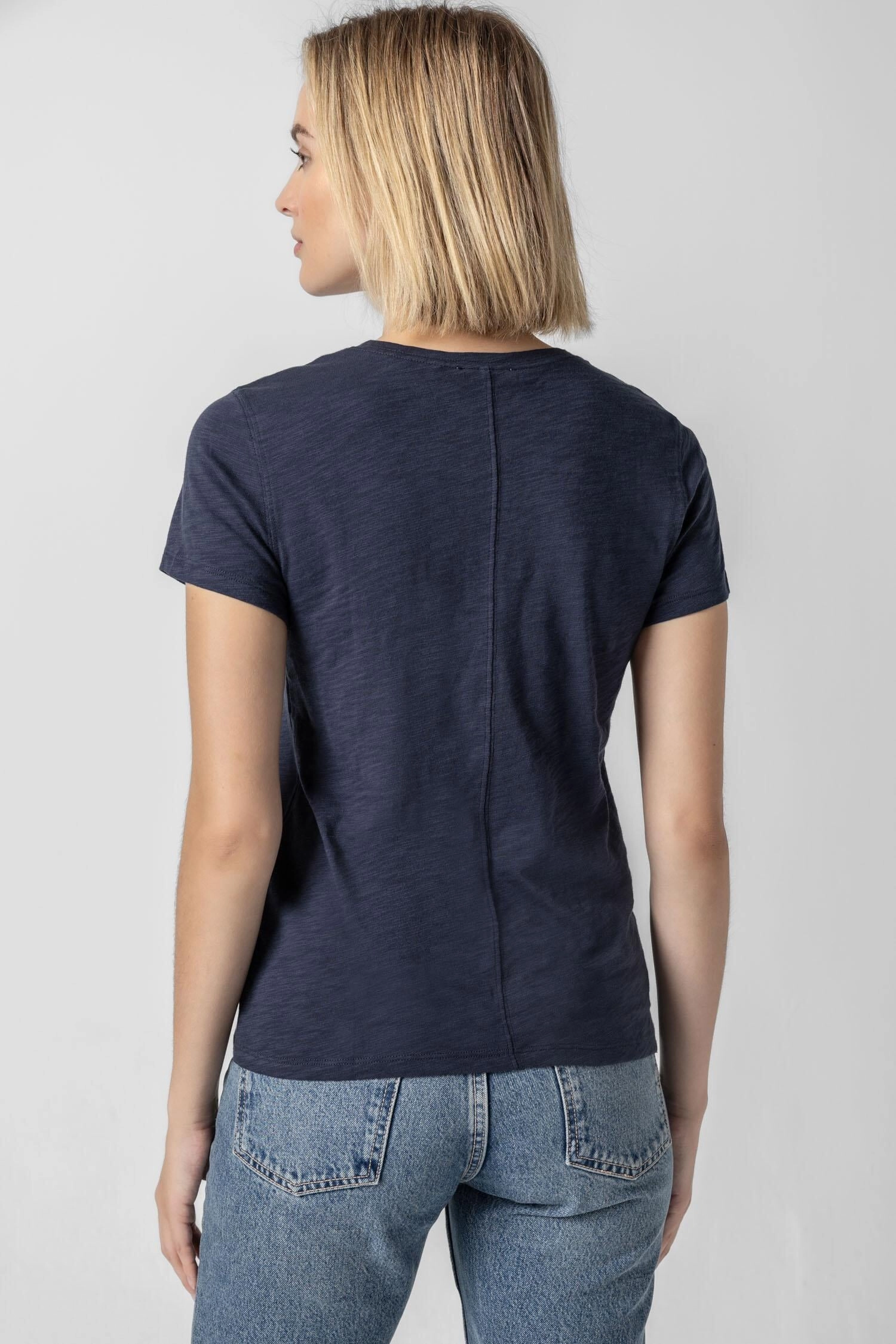 V-Neck Short Sleeve Back Seam Tee Navy