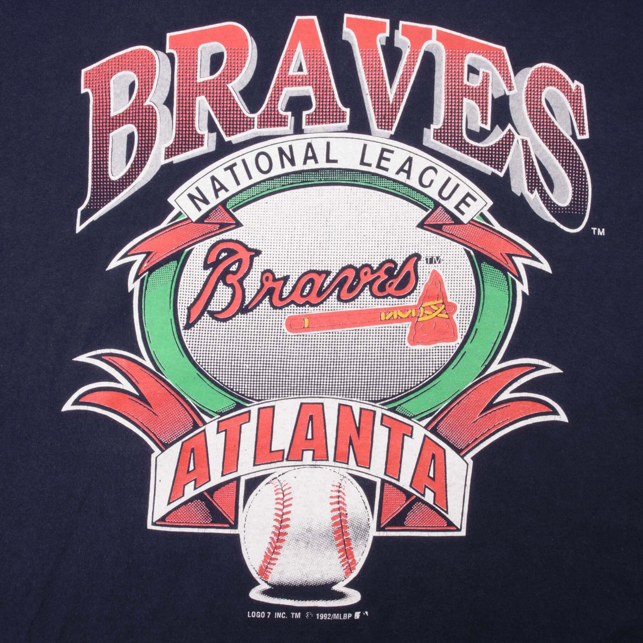 VINTAGE MLB ATLANTA BRAVES 1992 LOGO 7 TEE SHIRT XL MADE IN USA