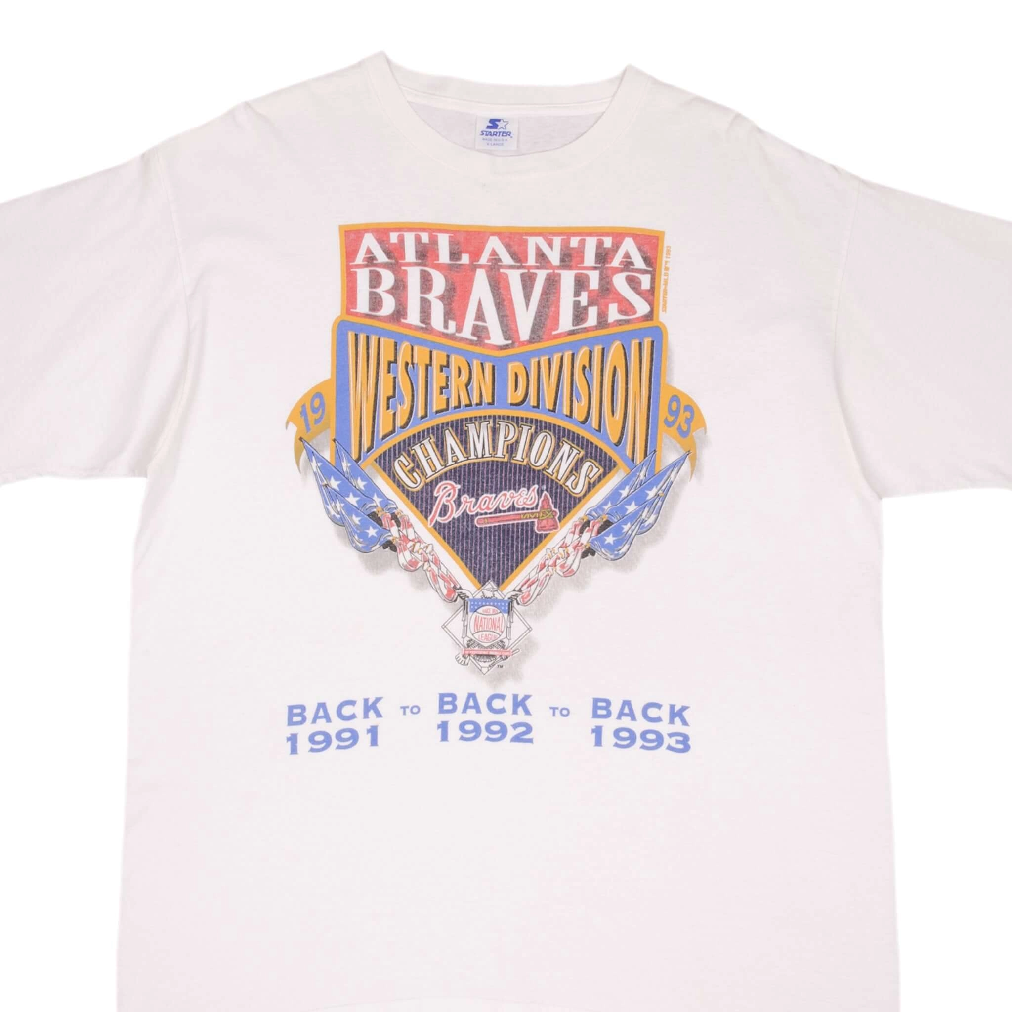 VINTAGE MLB ATLANTA BRAVES WESTERN DIV CHAMPIONS 1993 TEE SHIRT XL MADE IN USA