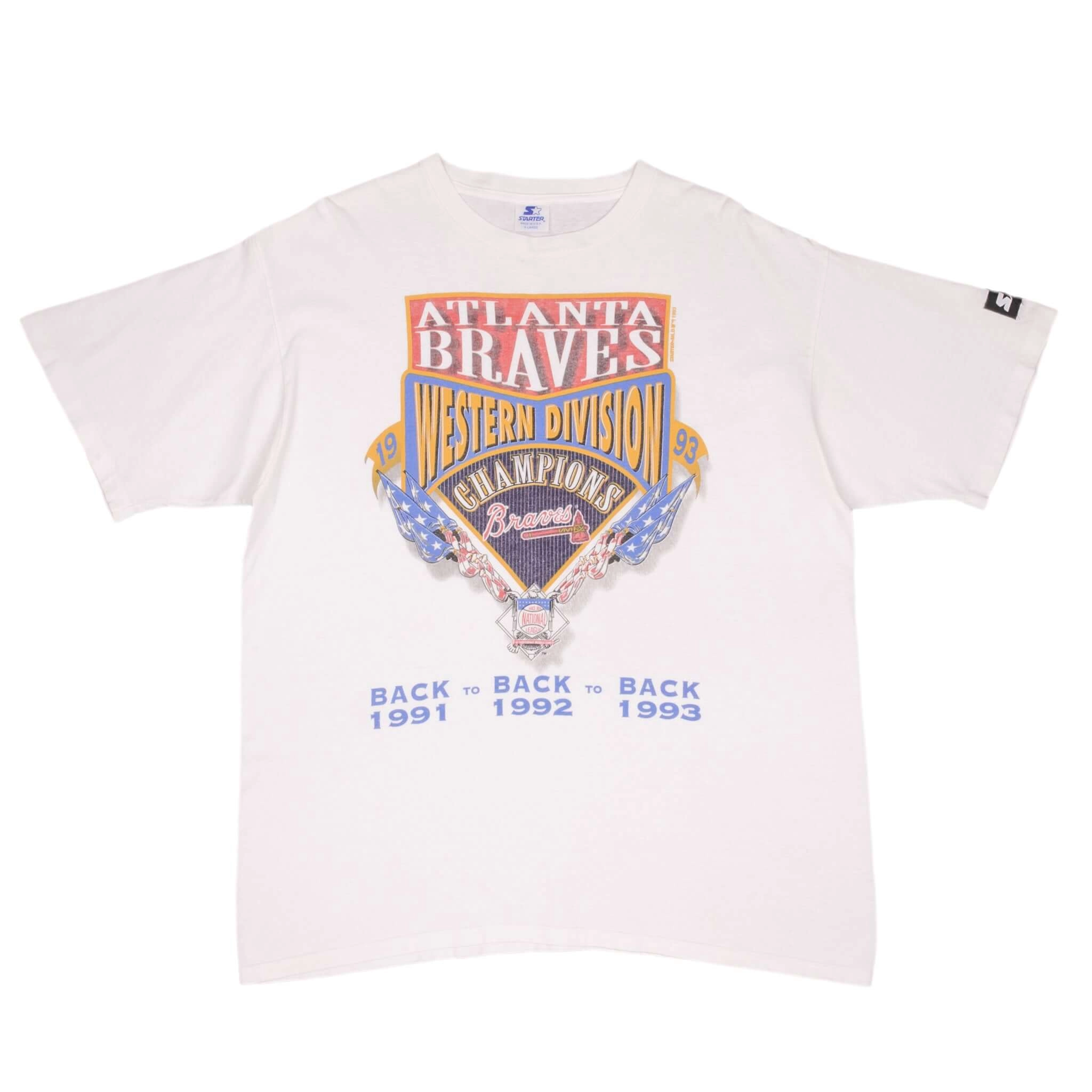 VINTAGE MLB ATLANTA BRAVES WESTERN DIV CHAMPIONS 1993 TEE SHIRT XL MADE IN USA