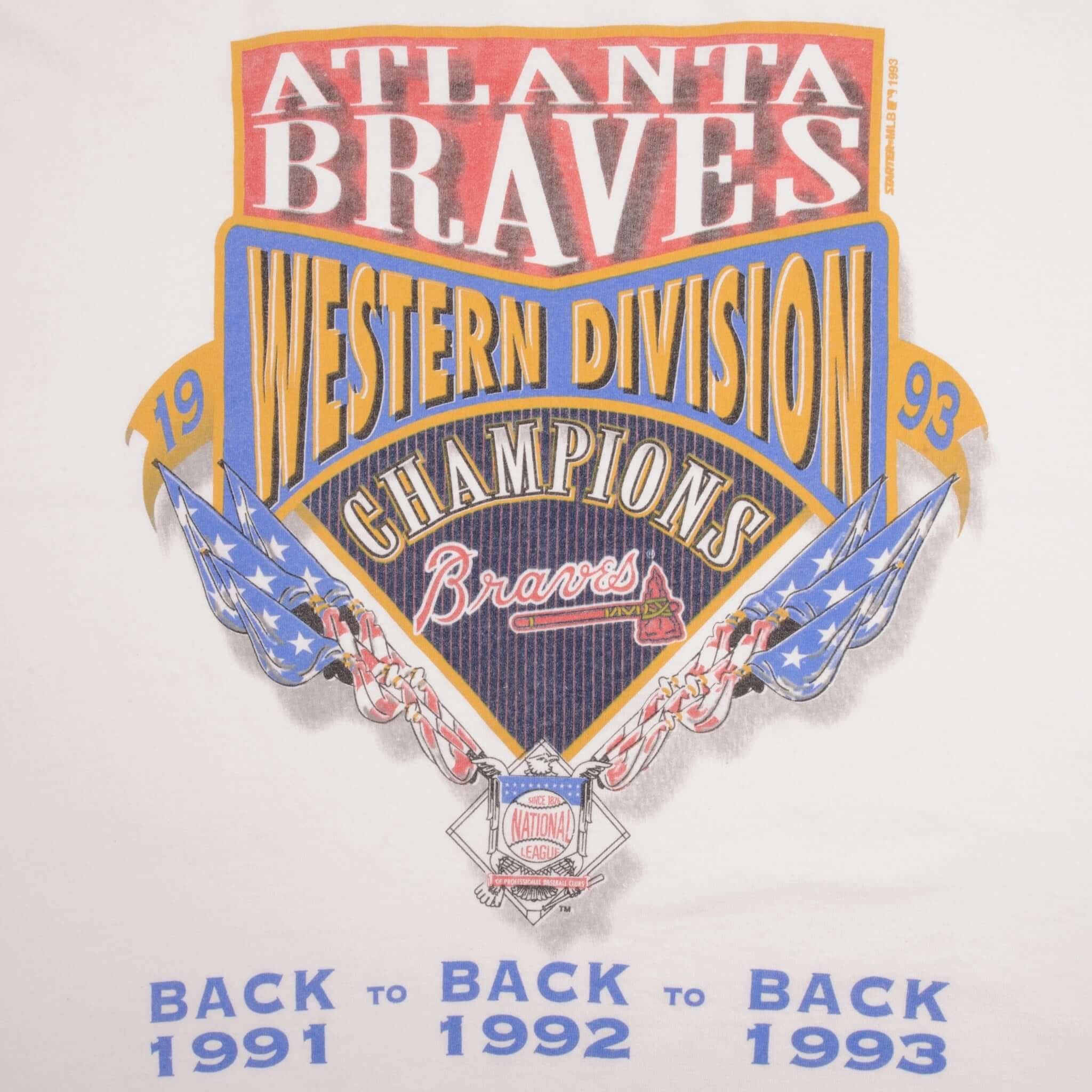 VINTAGE MLB ATLANTA BRAVES WESTERN DIV CHAMPIONS 1993 TEE SHIRT XL MADE IN USA