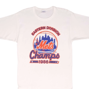 VINTAGE MLB NEW YORK METS CHAMPIONS 1986 TEE SHIRT SIZE MEDIUM MADE IN USA