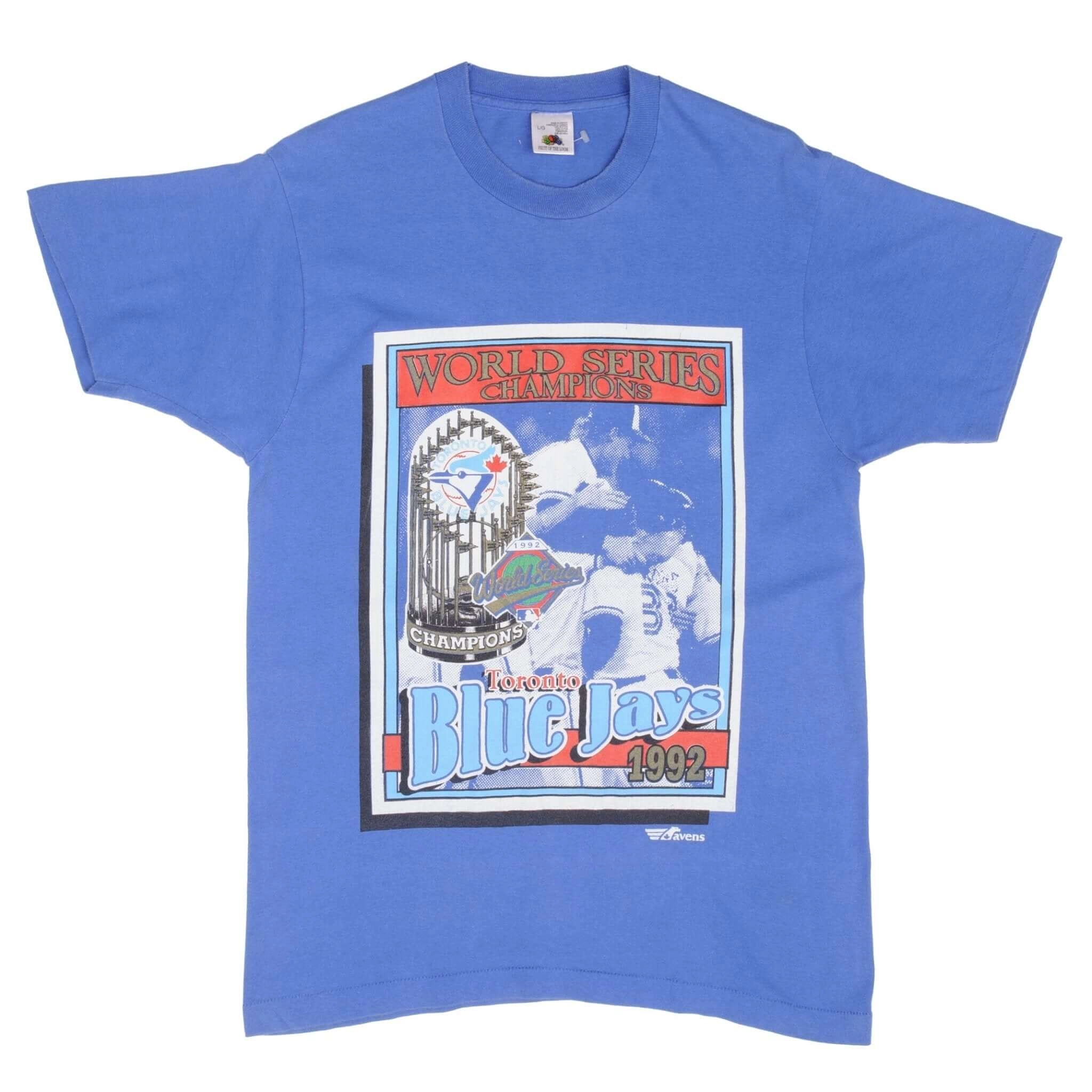 VINTAGE MLB TORONTO BLUE JAYS WORLD CHAMPIONS 1992 TEE SHIRT MEDIUM MADE CANADA