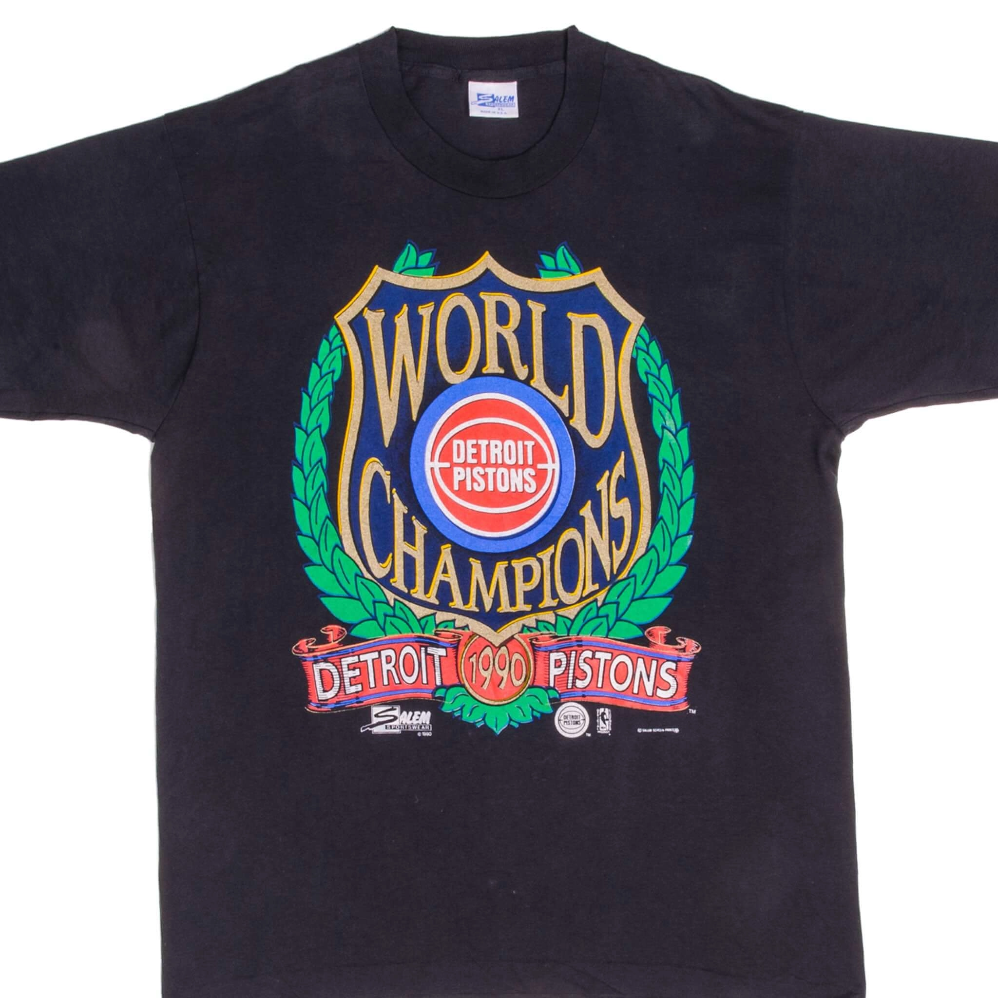VINTAGE NBA DETROIT PISTONS WORLD CHAMPIONS 1990 TEE SHIRT LARGE MADE USA