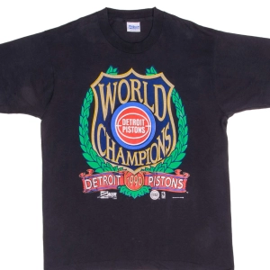 VINTAGE NBA DETROIT PISTONS WORLD CHAMPIONS 1990 TEE SHIRT LARGE MADE USA