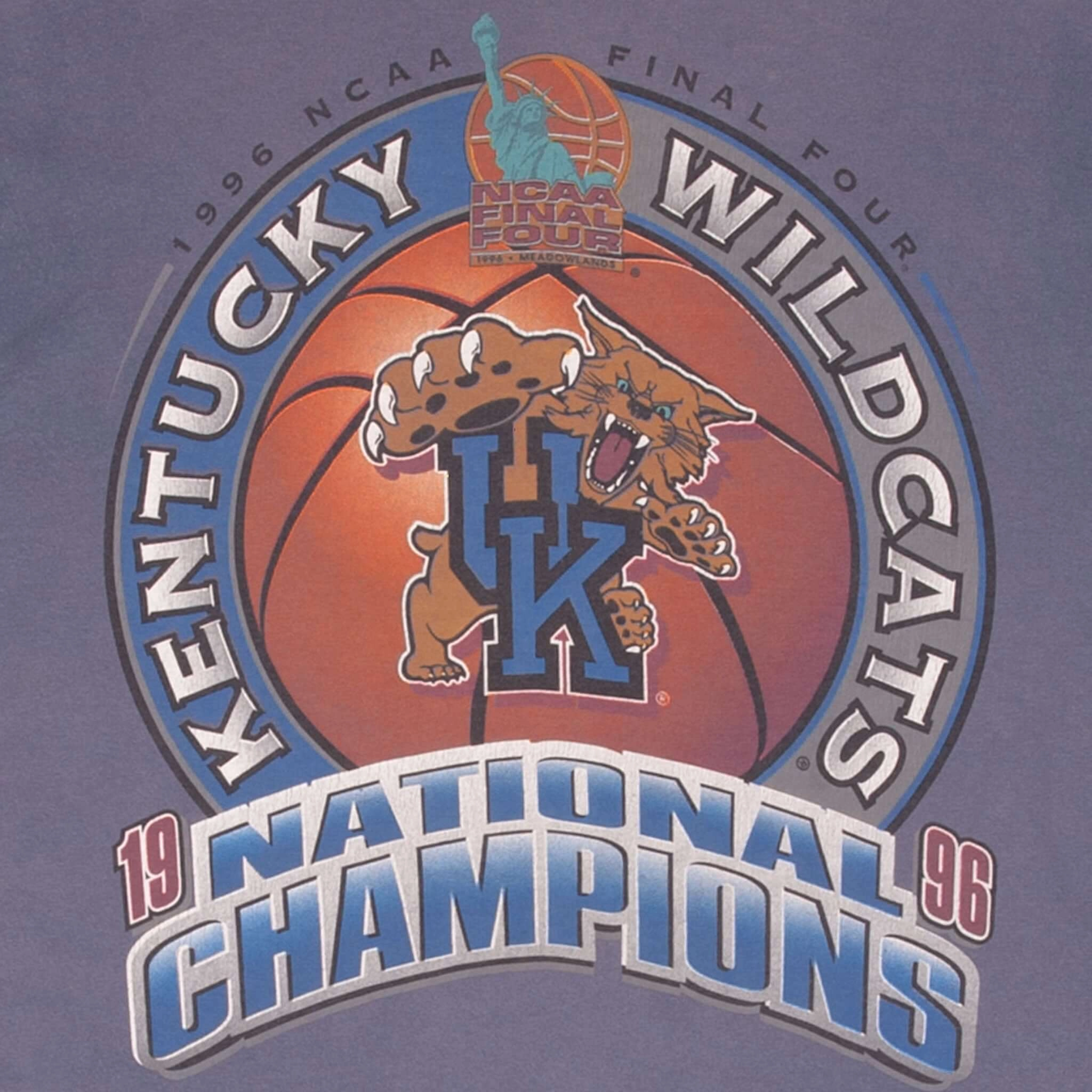 VINTAGE NCAA KENTUCKY WILDCATS BASKETBALL CHAMPIONS 1996 TEE SHIRT LARGE MADE US