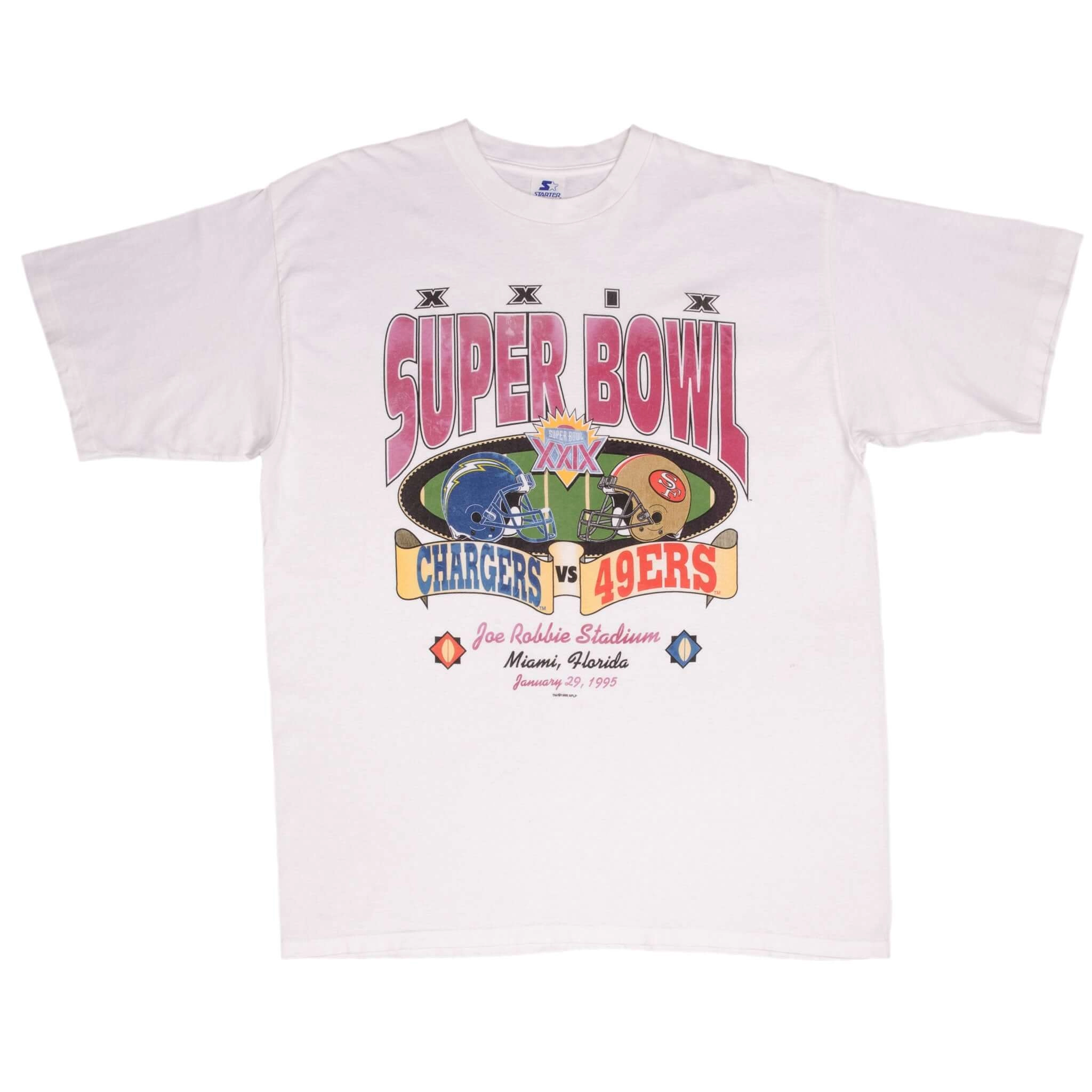 VINTAGE NFL CHARGERS VS 49ERS SUPER BOWL TEE SHIRT 1995 SIZE XL MADE IN USA