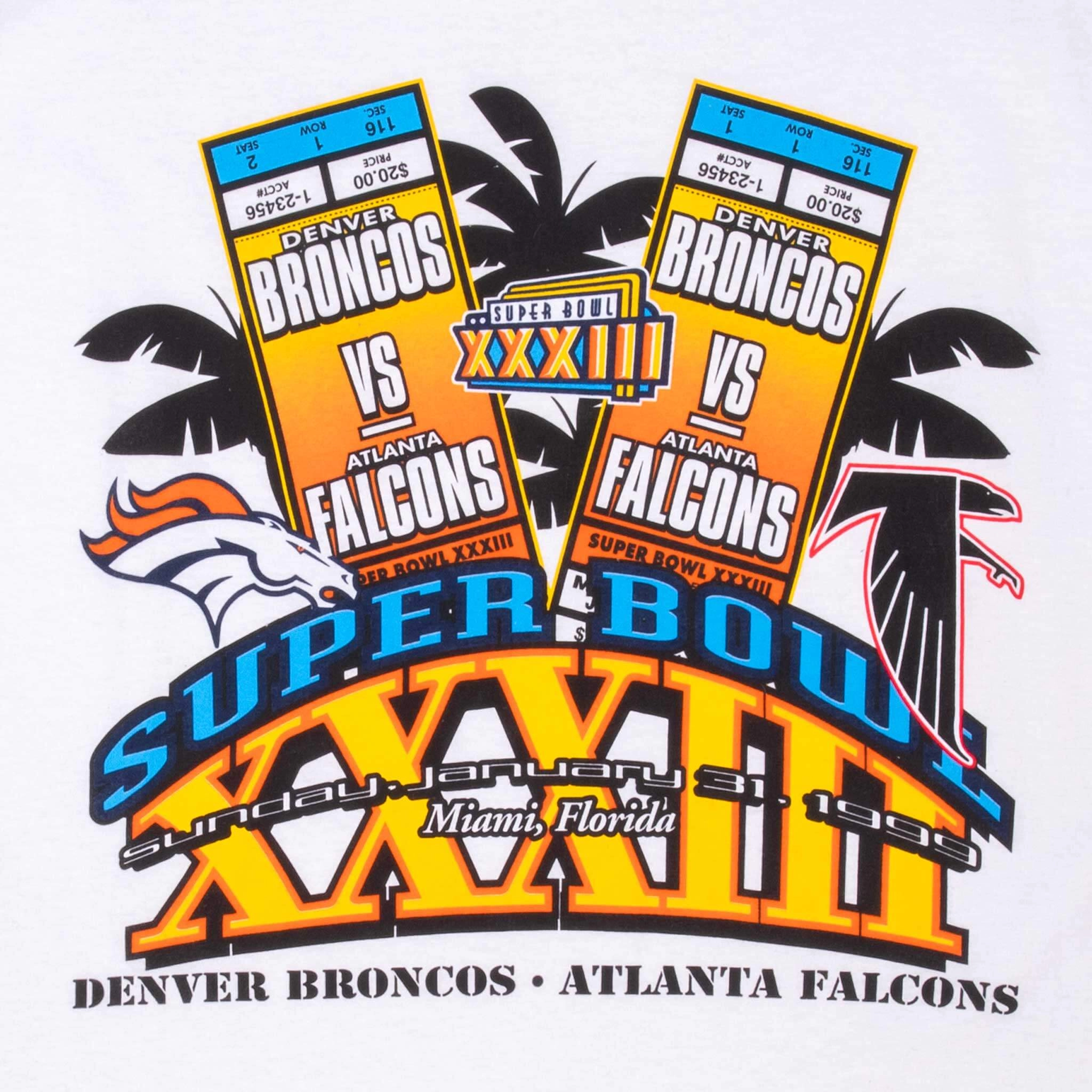 VINTAGE NFL FALCONS VS BRONCOS SUPERBOWL XXXIII 1999 TEE SHIRT LARGE MADE USA