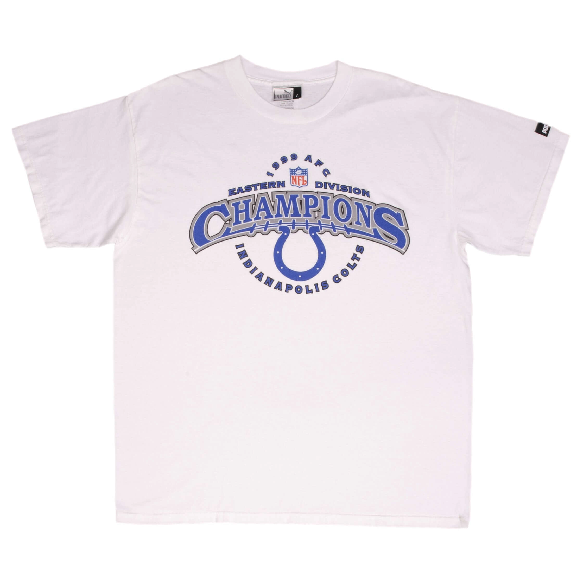 VINTAGE NFL INDIANAPOLIS COTS AFC CHAMPIONS 1999 PUMA TEE SHIRT SIZE LARGE
