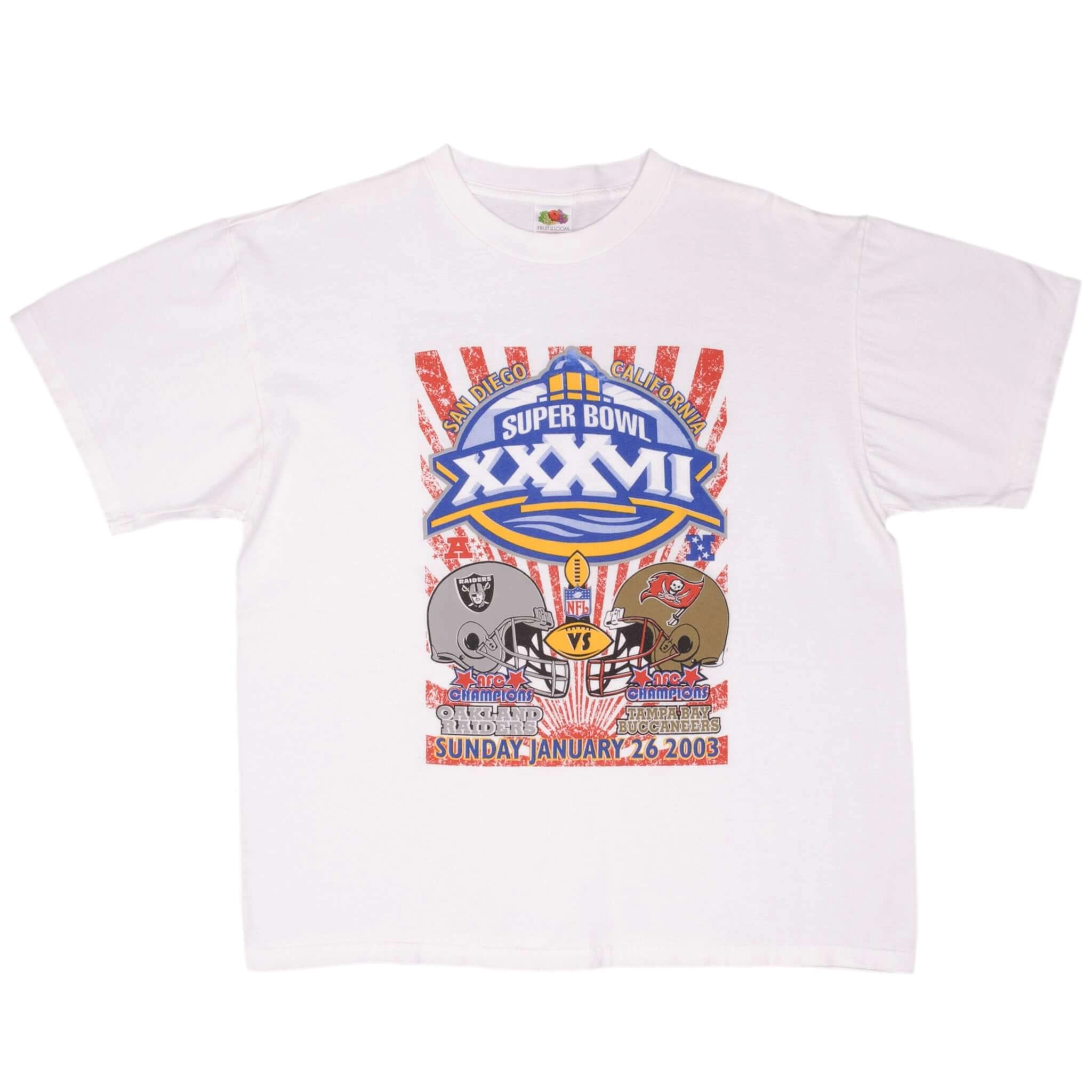 VINTAGE NFL RAIDERS VS BUCCANEERS SUPER BOWL XXXVII 2003 TEE SHIRT SIZE XL