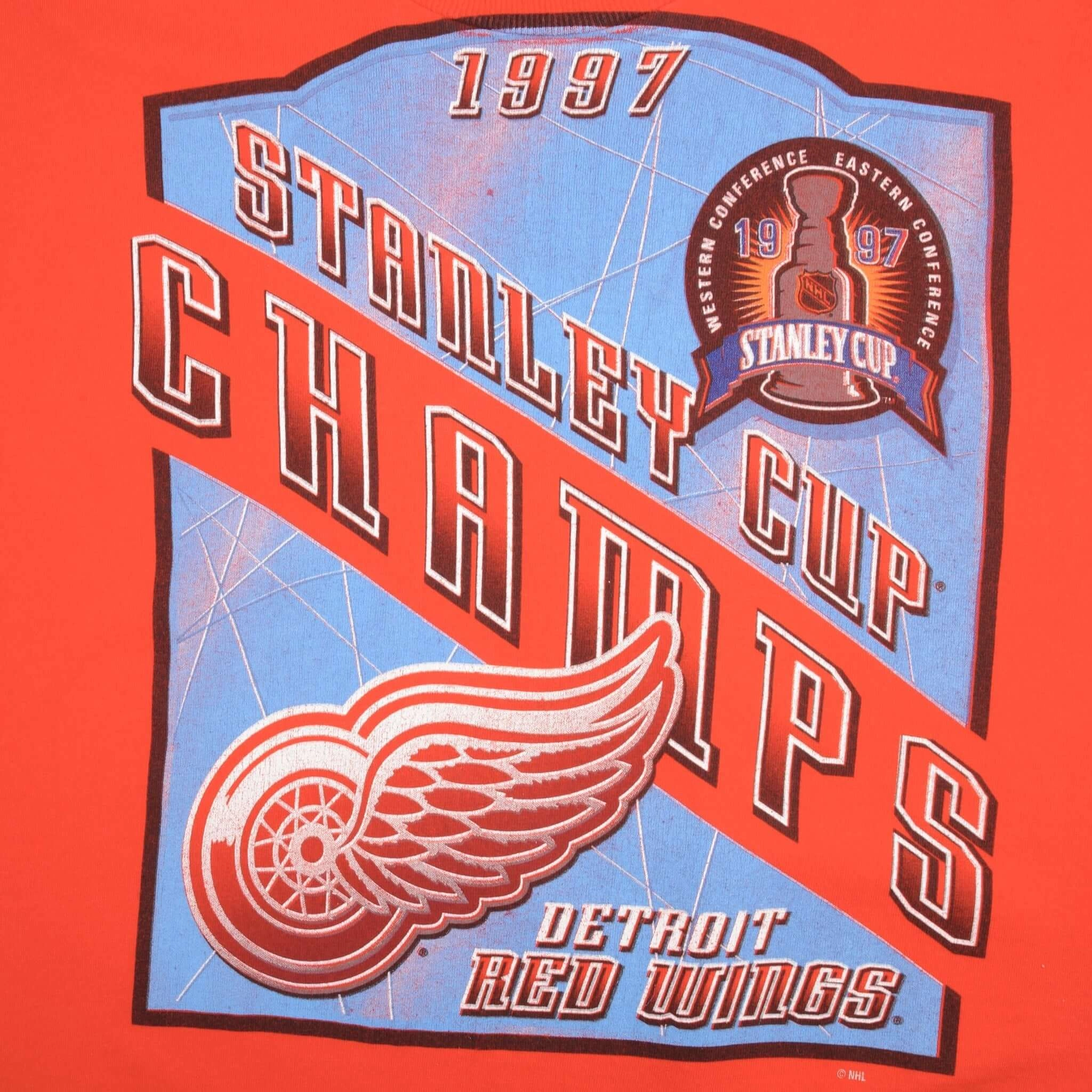 VINTAGE NHL DETROIT RED WINGS STANLEY CUP CHAMPS 1997 TEE SHIRT LARGE MADE USA