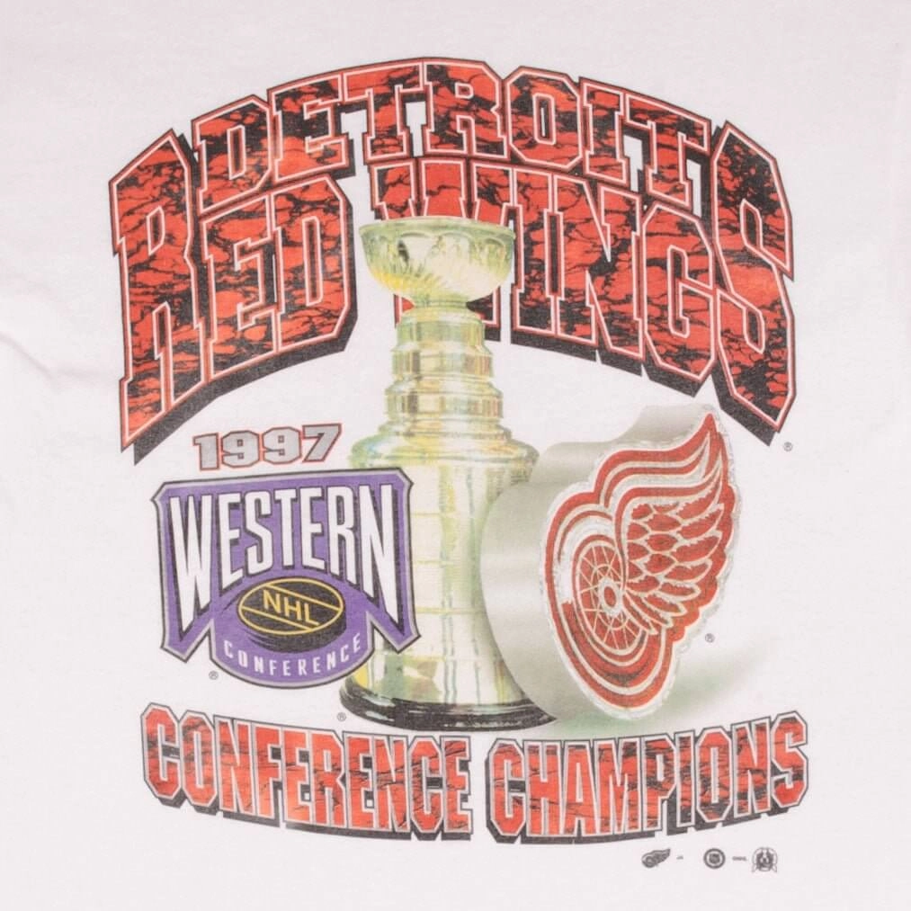 VINTAGE NHL DETROIT RED WINGS WESTERN CHAMPIONS 1997 TEE SHIRT LARGE MADE IN USA