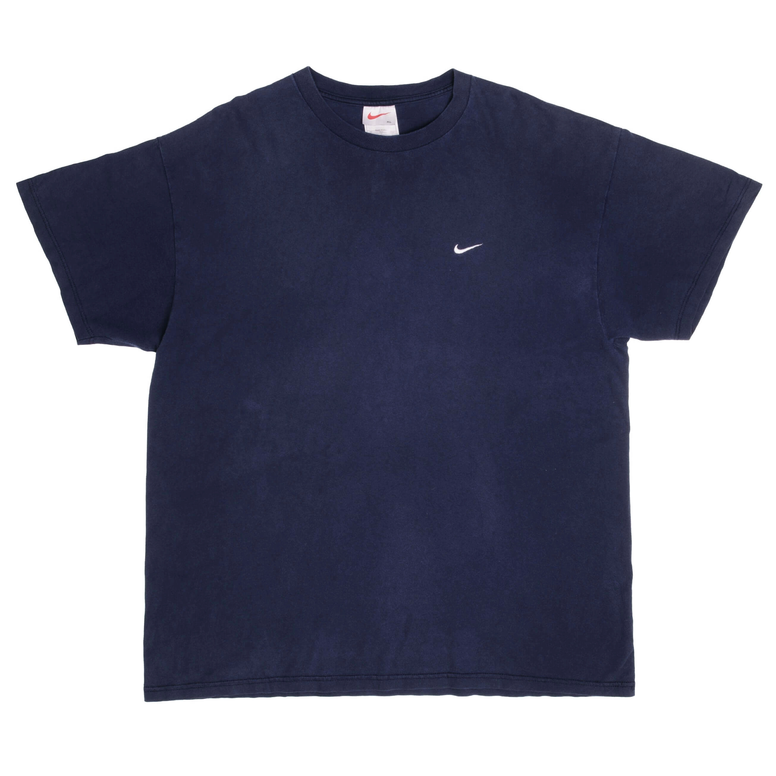 VINTAGE NIKE CLASSIC SWOOSH BLUE TEE SHIRT LATE 1990S XL MADE IN USA
