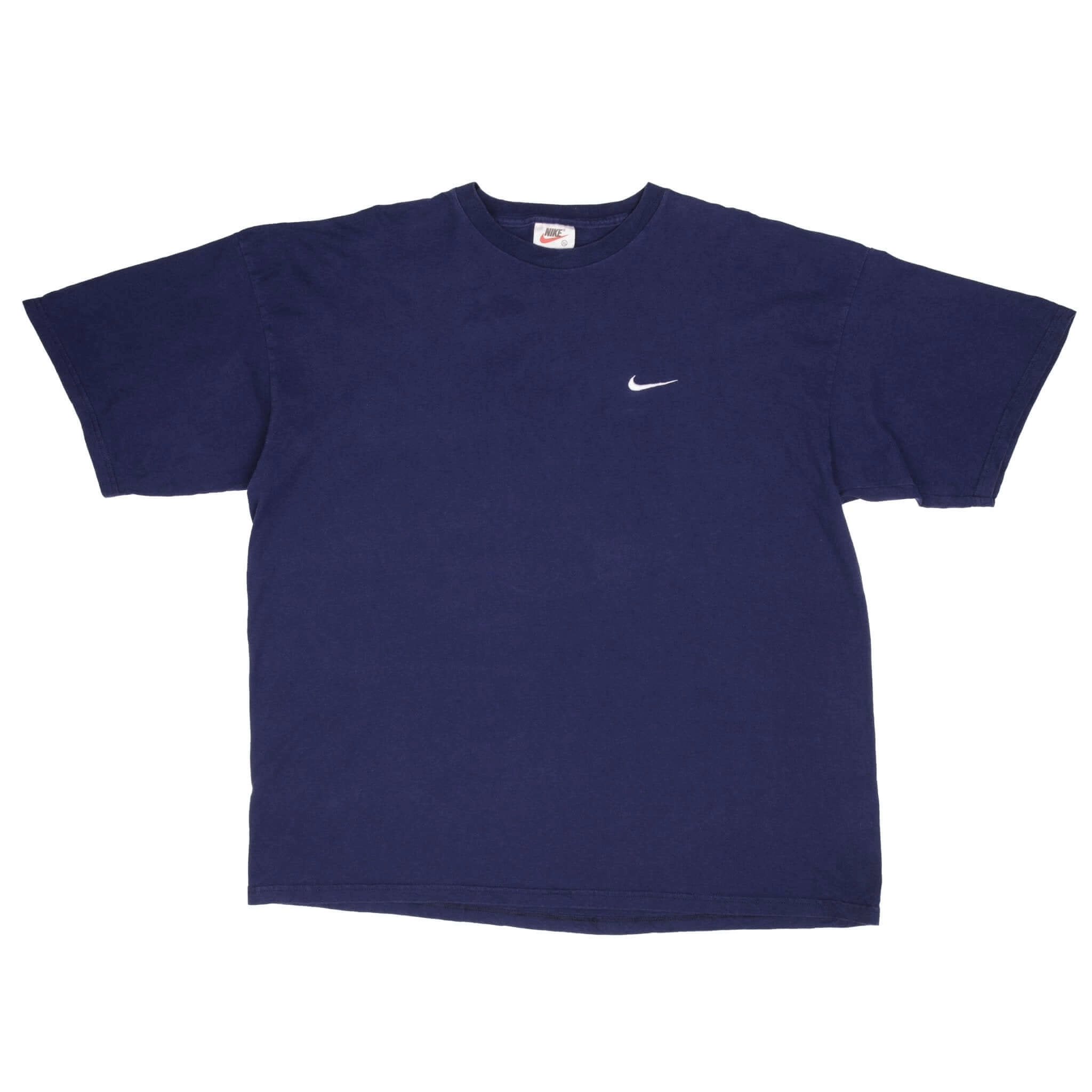 VINTAGE NIKE CLASSIC SWOOSH NAVY BLUE TEE SHIRT 1990S SIZE 2XL MADE IN USA