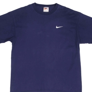 VINTAGE NIKE NAVY CLASSIC SWOOSH BACK PRINT TEE SHIRT 1990S LARGE MADE IN USA