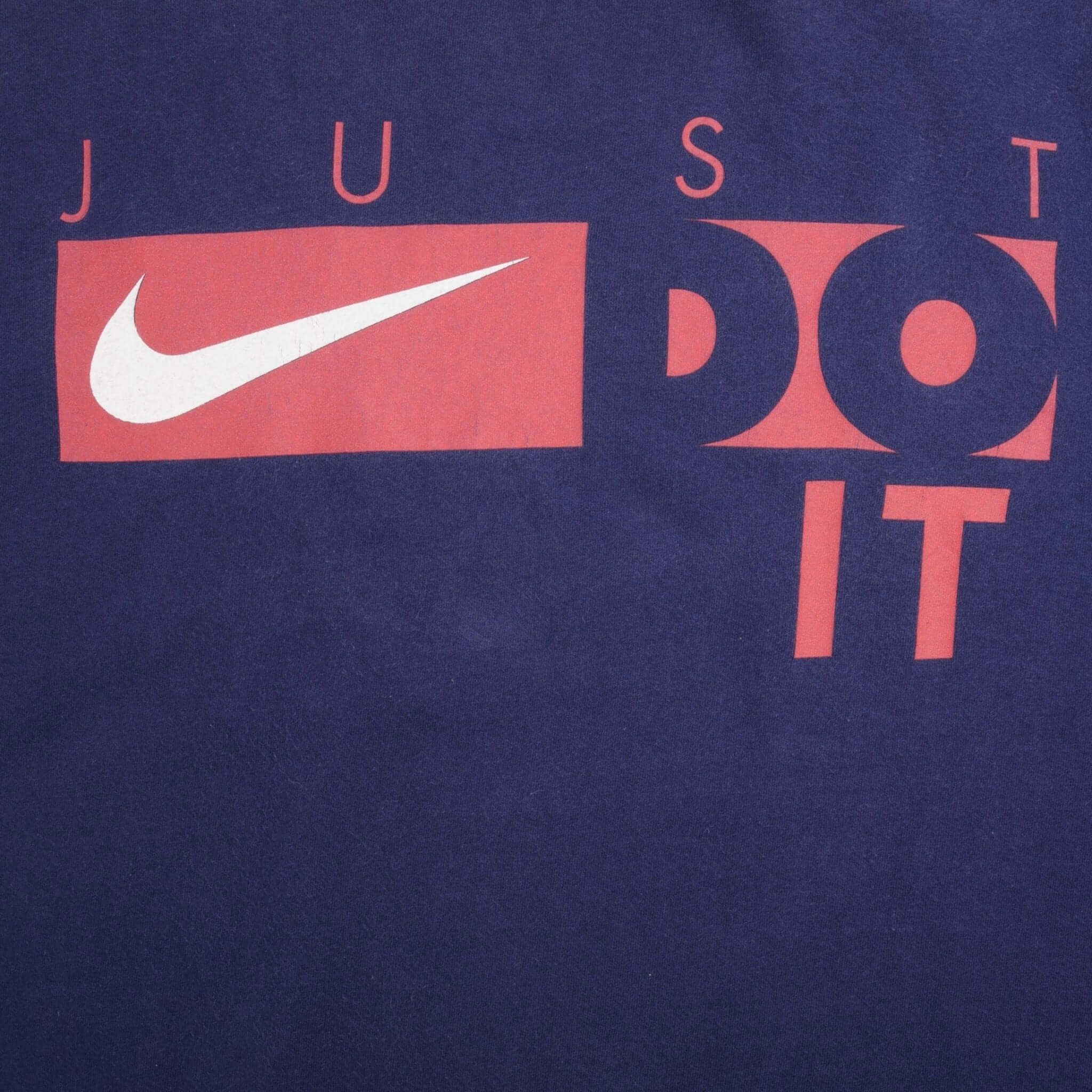 VINTAGE NIKE NAVY CLASSIC SWOOSH BACK PRINT TEE SHIRT 1990S LARGE MADE IN USA