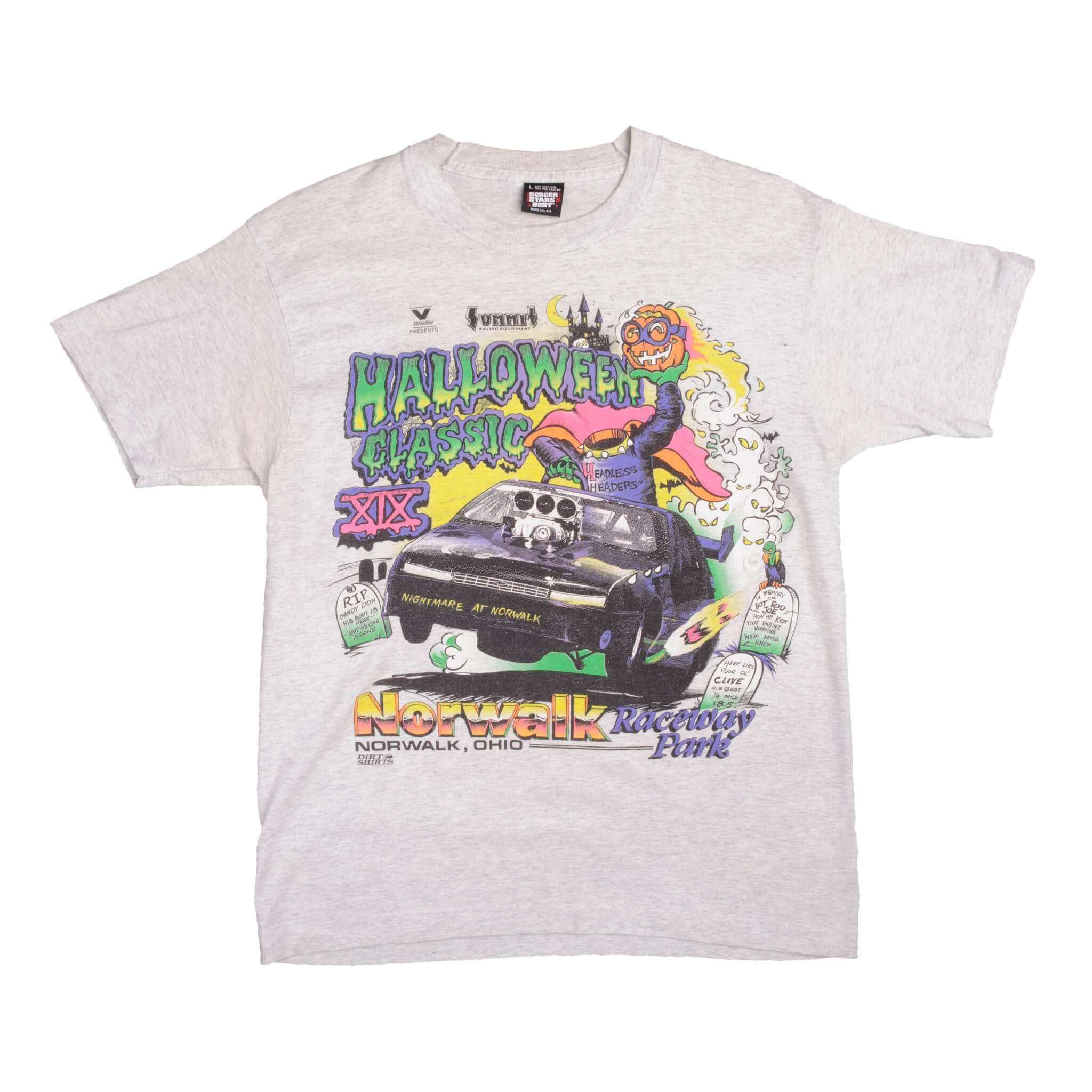 VINTAGE RACING HALLOWEEN NORWALK RACEWAY TEE SHIRT 1980S MEDIUM MADE IN USA