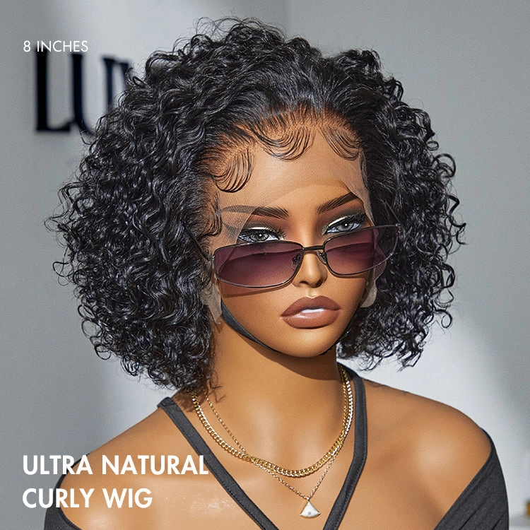 Weekly Special | Brown Highlight / Jet Black Short Cut Slicked Back Curly Ear-to-ear Wide T Lace Wig