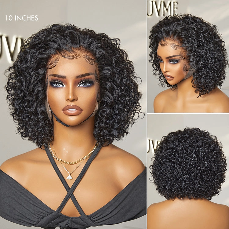 Weekly Special | Brown Highlight / Jet Black Short Cut Slicked Back Curly Ear-to-ear Wide T Lace Wig