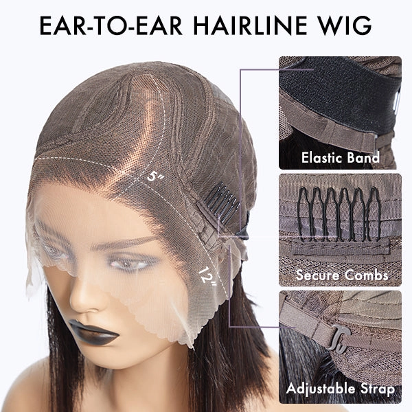 Weekly Special | Brown Highlight / Jet Black Short Cut Slicked Back Curly Ear-to-ear Wide T Lace Wig