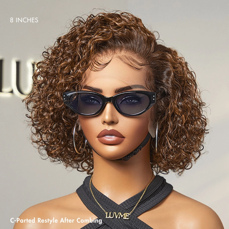 Weekly Special | Brown Highlight / Jet Black Short Cut Slicked Back Curly Ear-to-ear Wide T Lace Wig