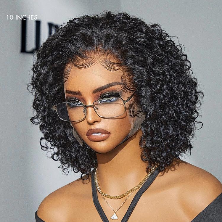 Weekly Special | Brown Highlight / Jet Black Short Cut Slicked Back Curly Ear-to-ear Wide T Lace Wig