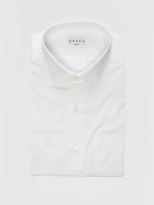 White Cotton Twill Shirt with Italian Collar