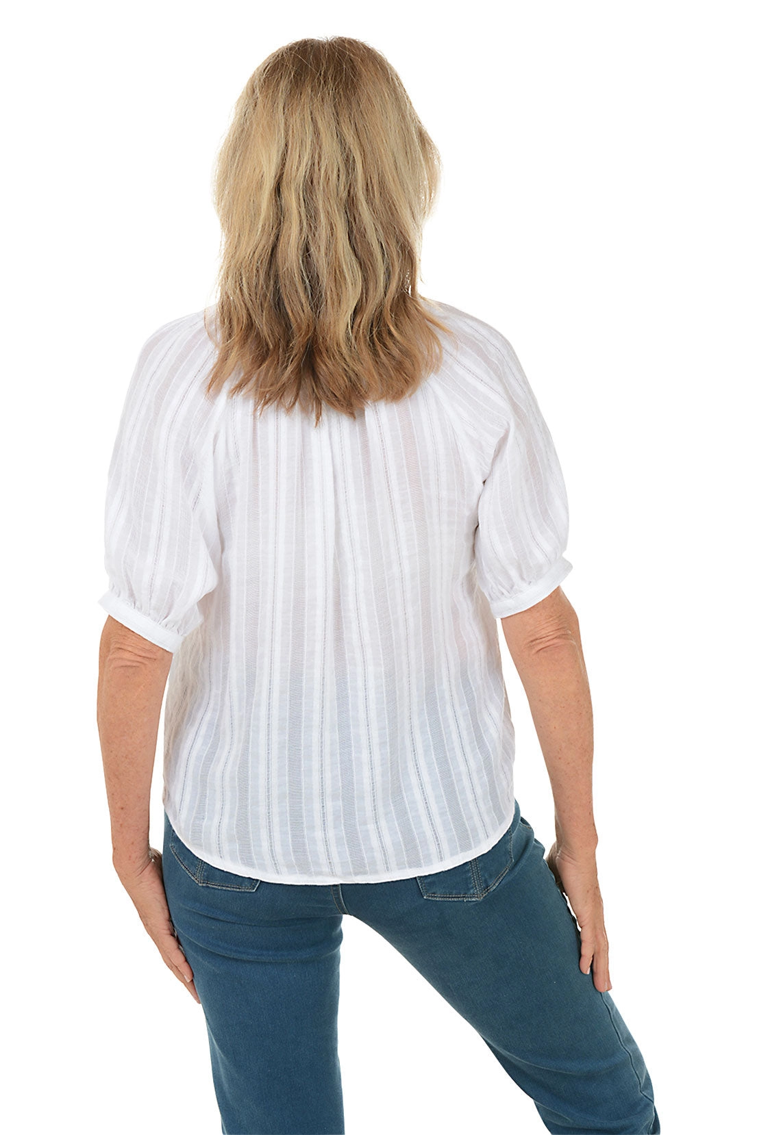 Woven Stripe Short Raglan Sleeve Shirt