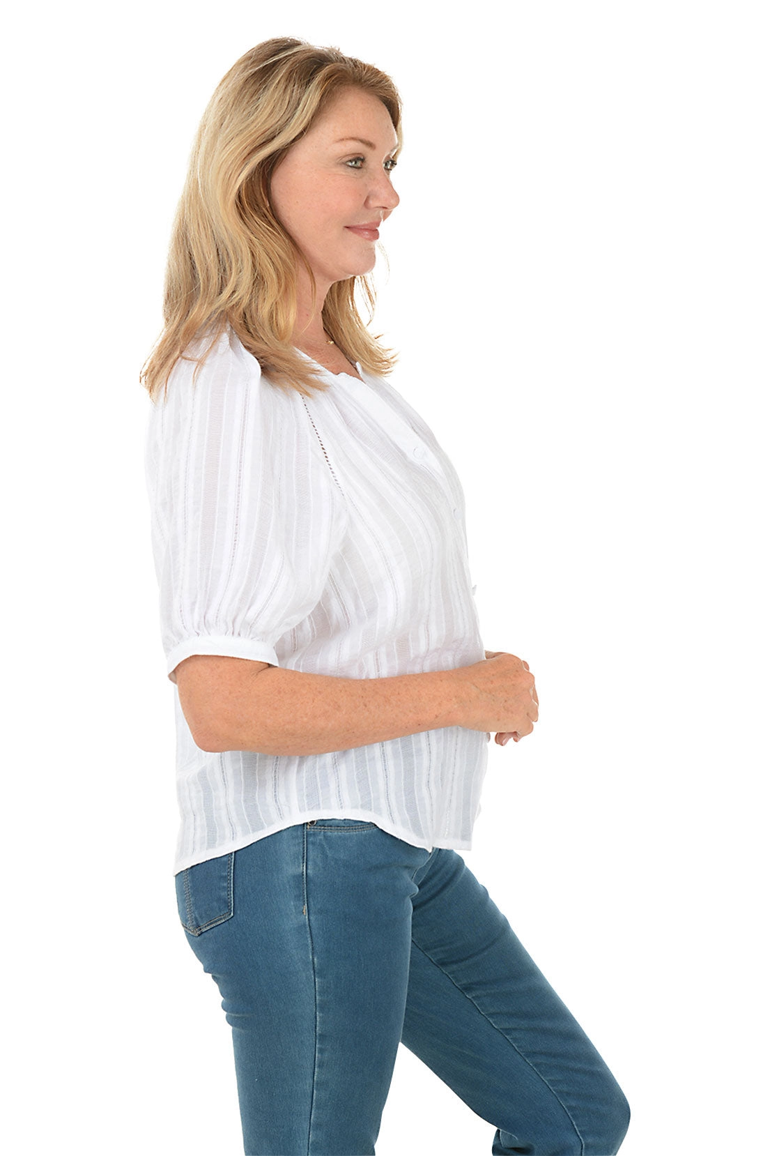 Woven Stripe Short Raglan Sleeve Shirt