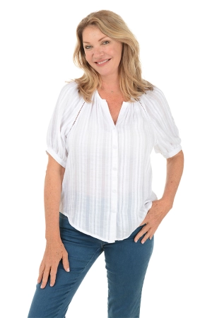 Woven Stripe Short Raglan Sleeve Shirt