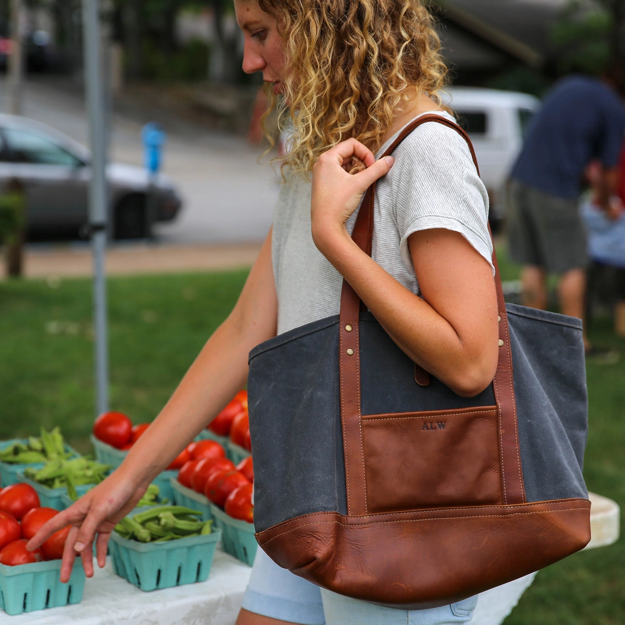 Your Logo   Our Leather - The Market Tote - Fine Leather & Waxed Canvas Bag Purse