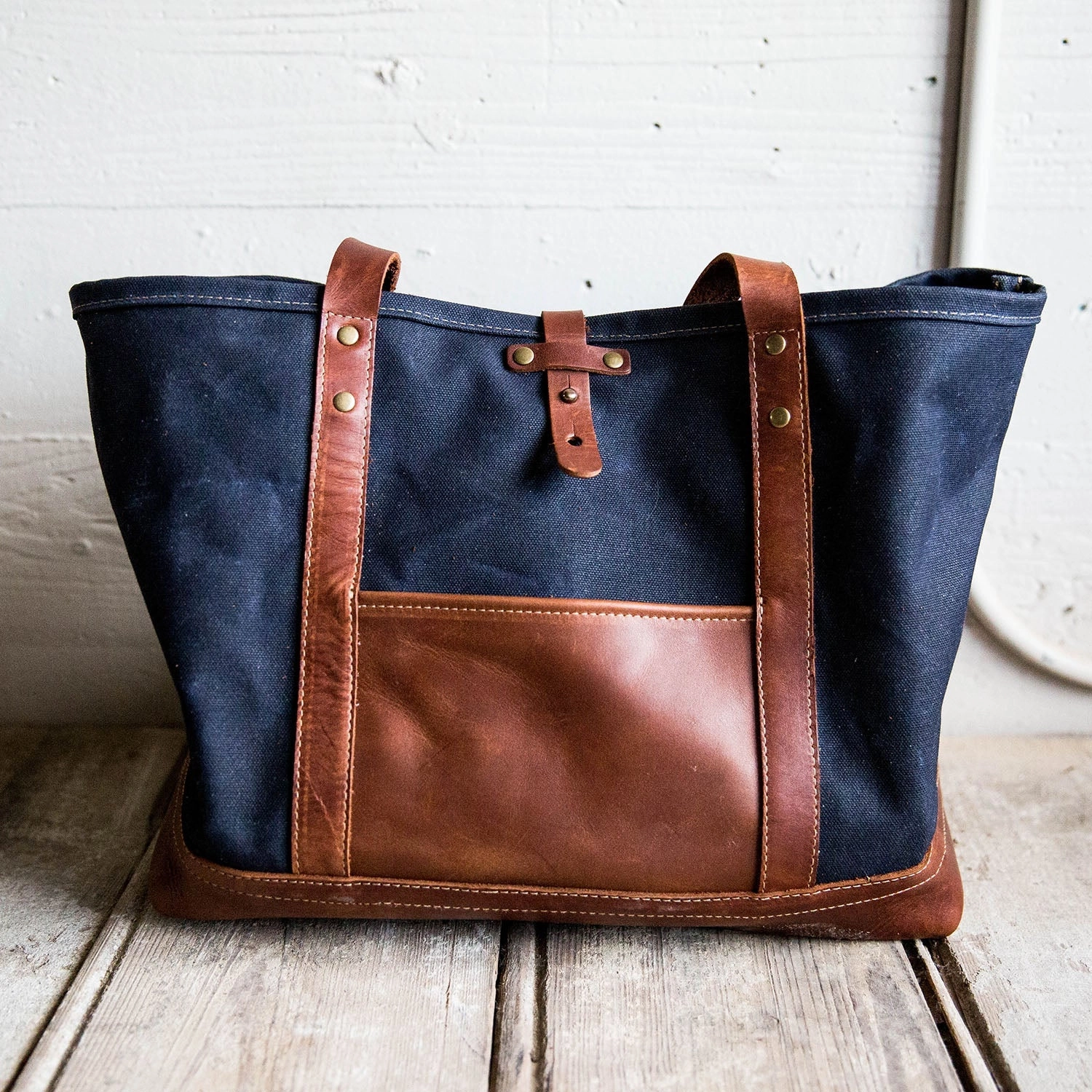 Your Logo   Our Leather - The Market Tote - Fine Leather & Waxed Canvas Bag Purse
