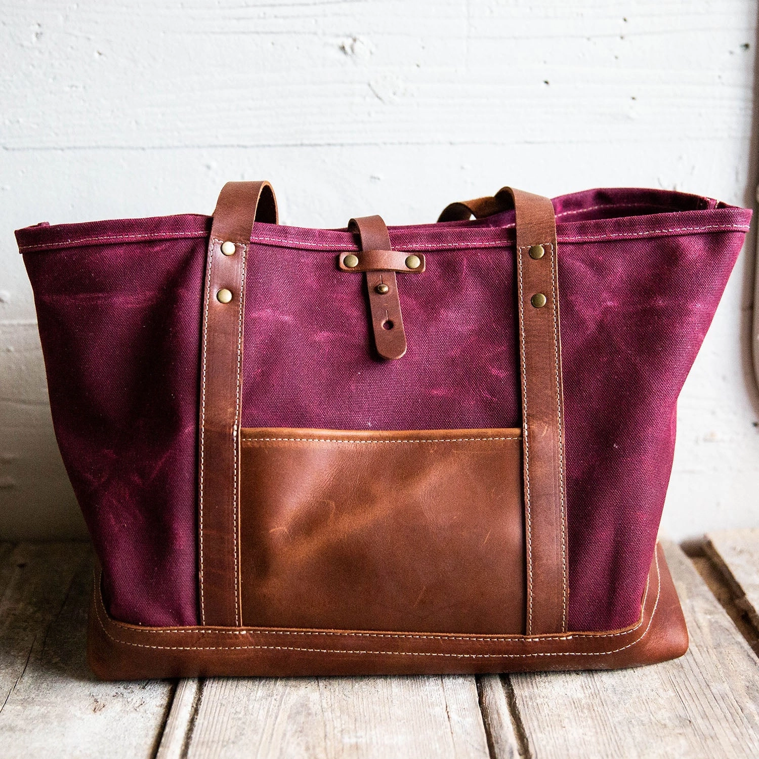 Your Logo   Our Leather - The Market Tote - Fine Leather & Waxed Canvas Bag Purse