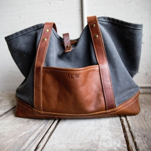 Your Logo   Our Leather - The Market Tote - Fine Leather & Waxed Canvas Bag Purse