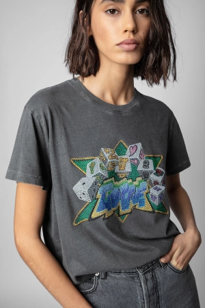 Zoe Rhinestone Tee - Carbone