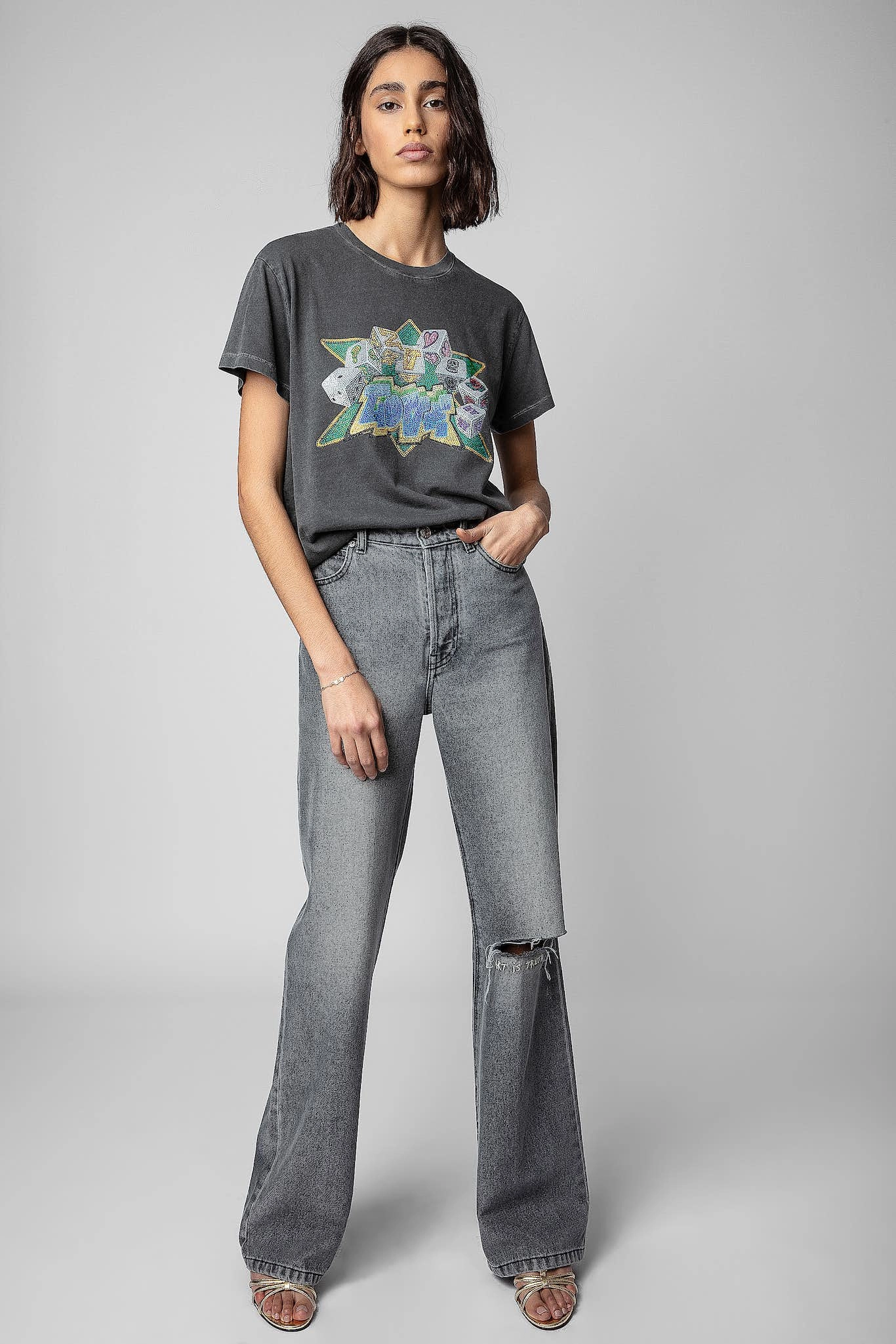 Zoe Rhinestone Tee - Carbone