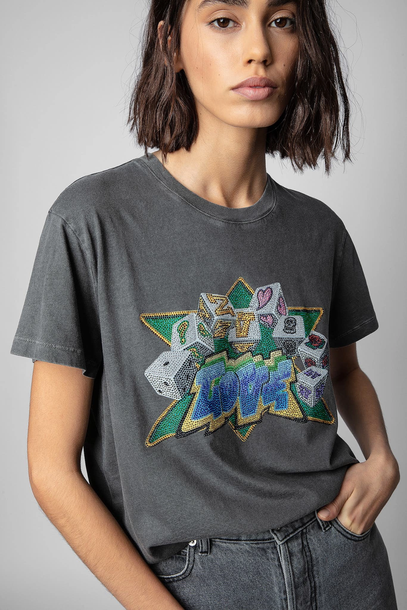 Zoe Rhinestone Tee - Carbone